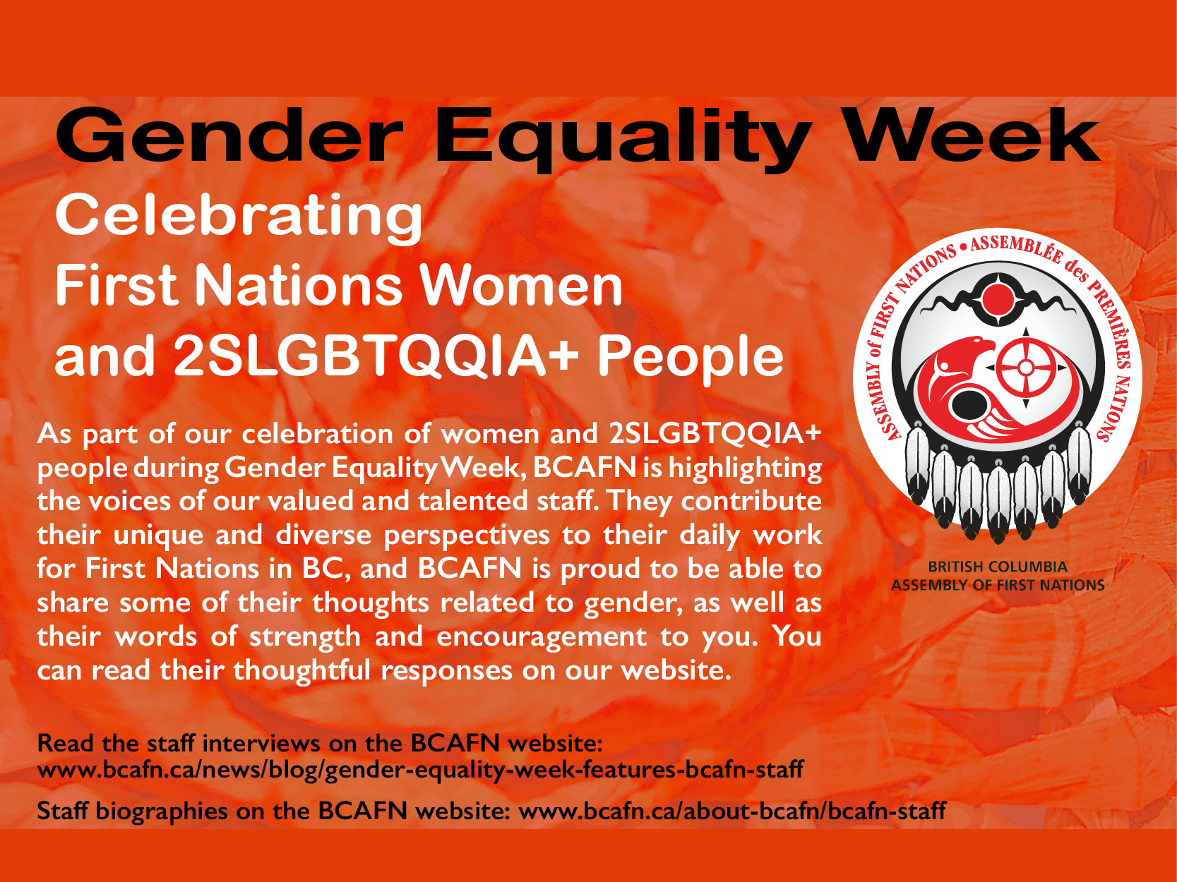 Gender Equality Week Feature BCAFN Staff British Columbia Assembly